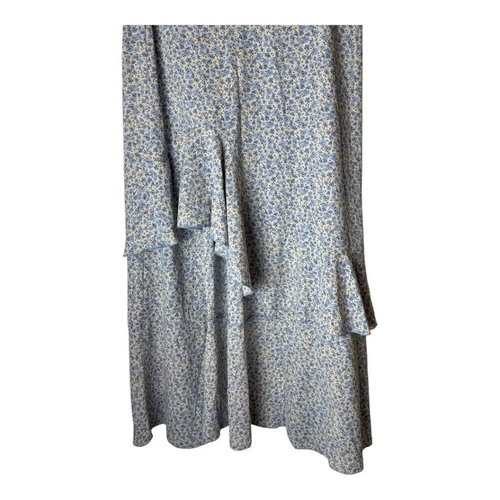 BTFBM Skirt Women XL Blue Floral Print Asymmetric Ruffle Hem Boho Maxi‎ NWT